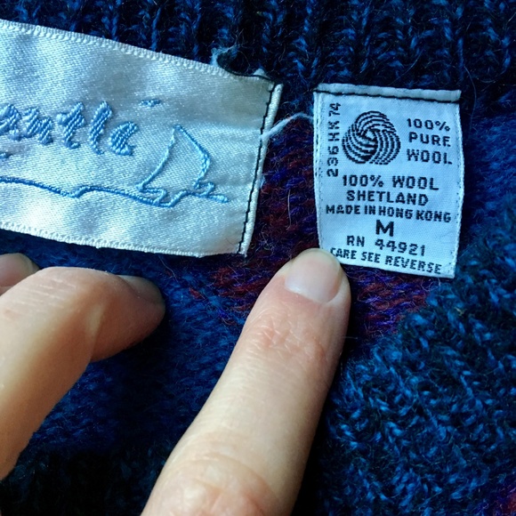 {Vintage} 100% Shetland Wool Plaid Grandpa Sweater - Picture 6 of 8